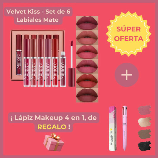 Pack 6 Labiales Mate + Lápiz 4 en 1 DE REGALO